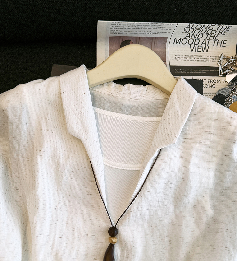 Pseudo-two V-neck Korean style shirt slim all-match tops