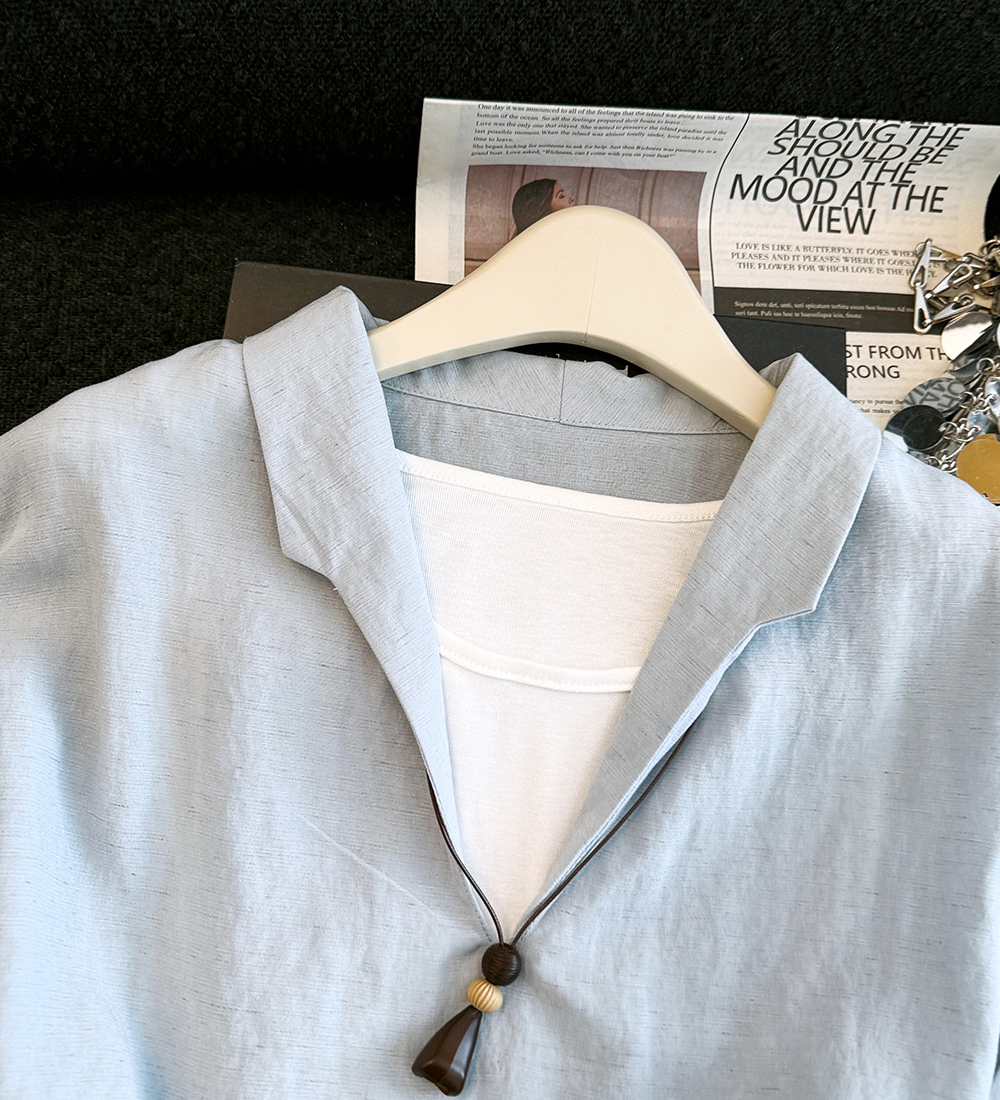 Pseudo-two V-neck Korean style shirt slim all-match tops