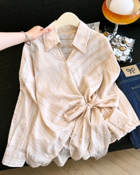 Summer pinched waist shirt irregular long sleeve tops
