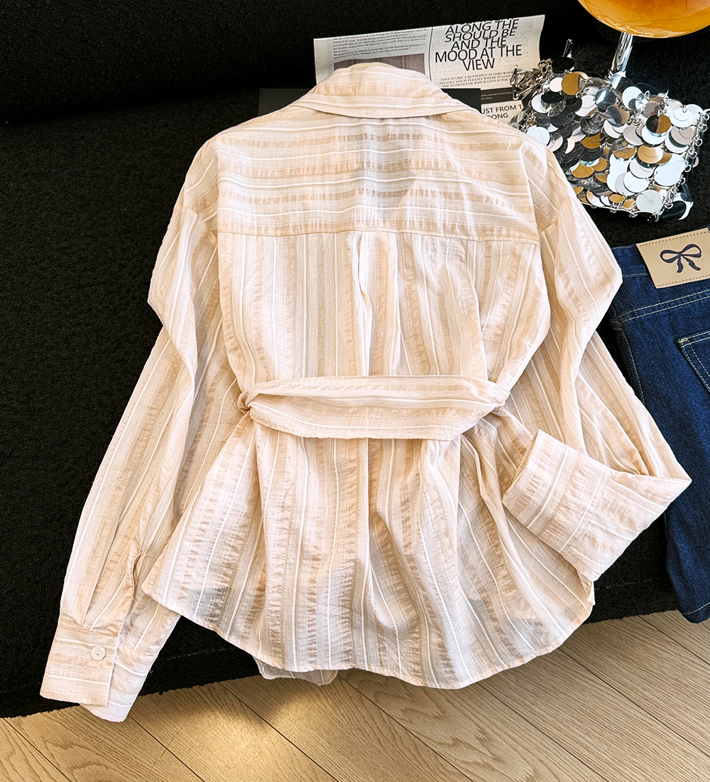 Summer pinched waist shirt irregular long sleeve tops