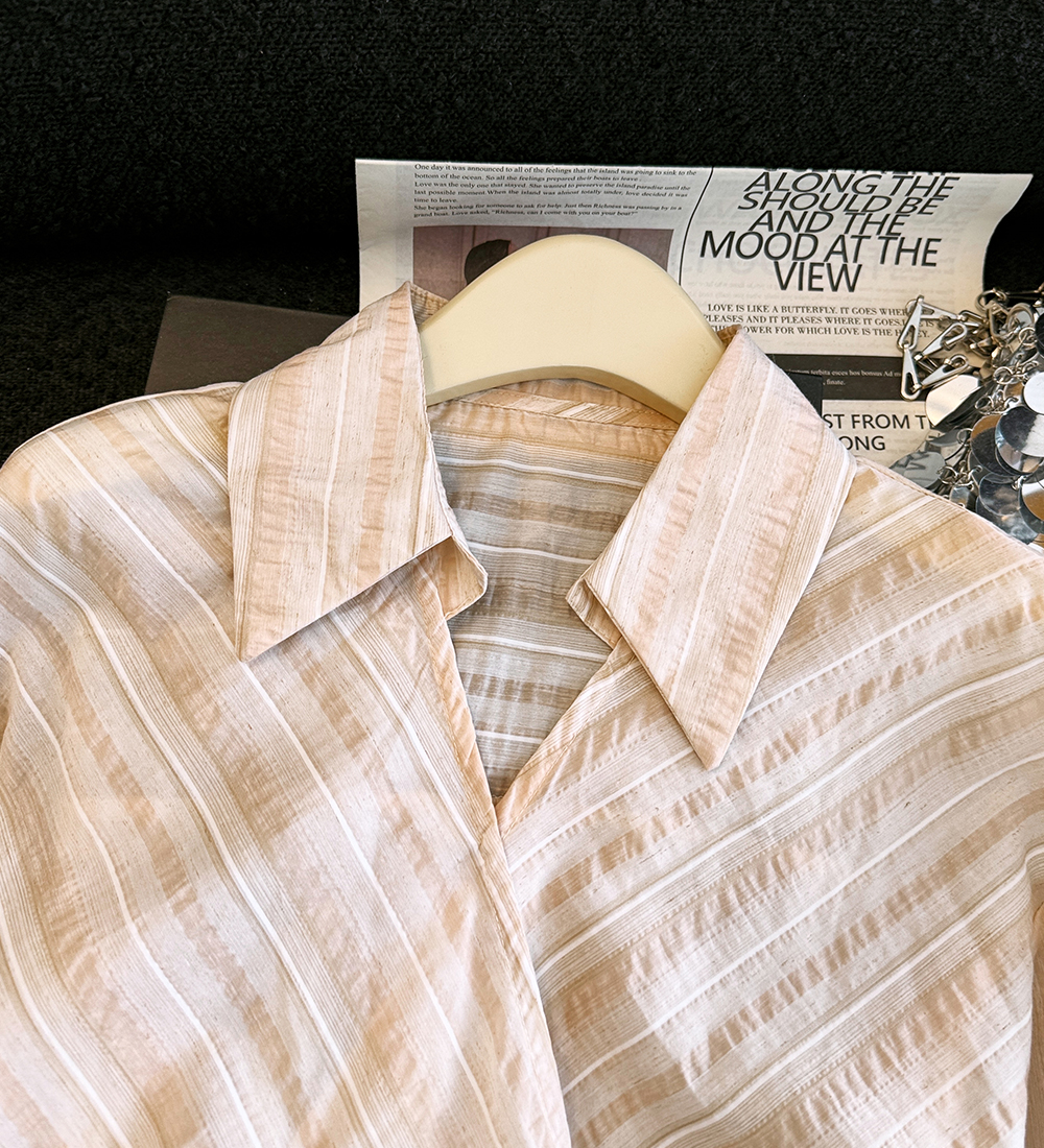 Summer pinched waist shirt irregular long sleeve tops