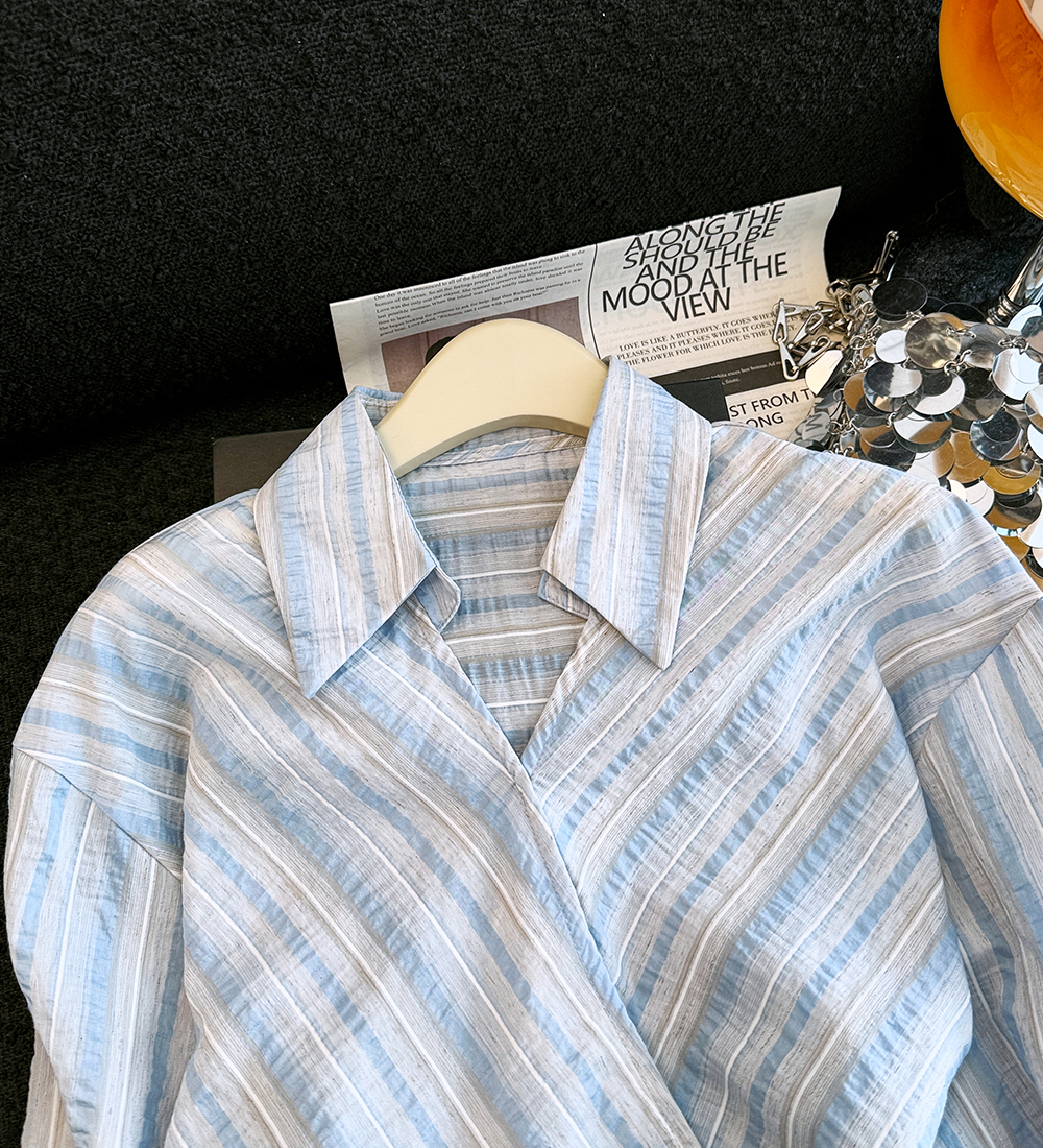 Summer pinched waist shirt irregular long sleeve tops