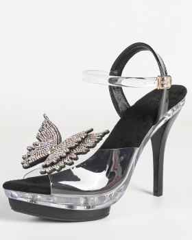 Rhinestone sexy slippers transparent platform for women