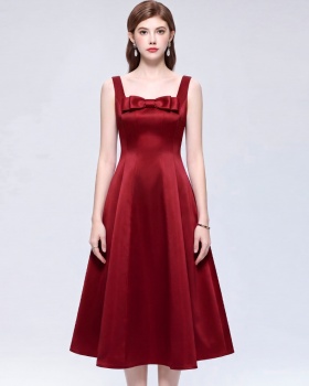 Slim pinched waist bow long dress sleeveless lady formal dress