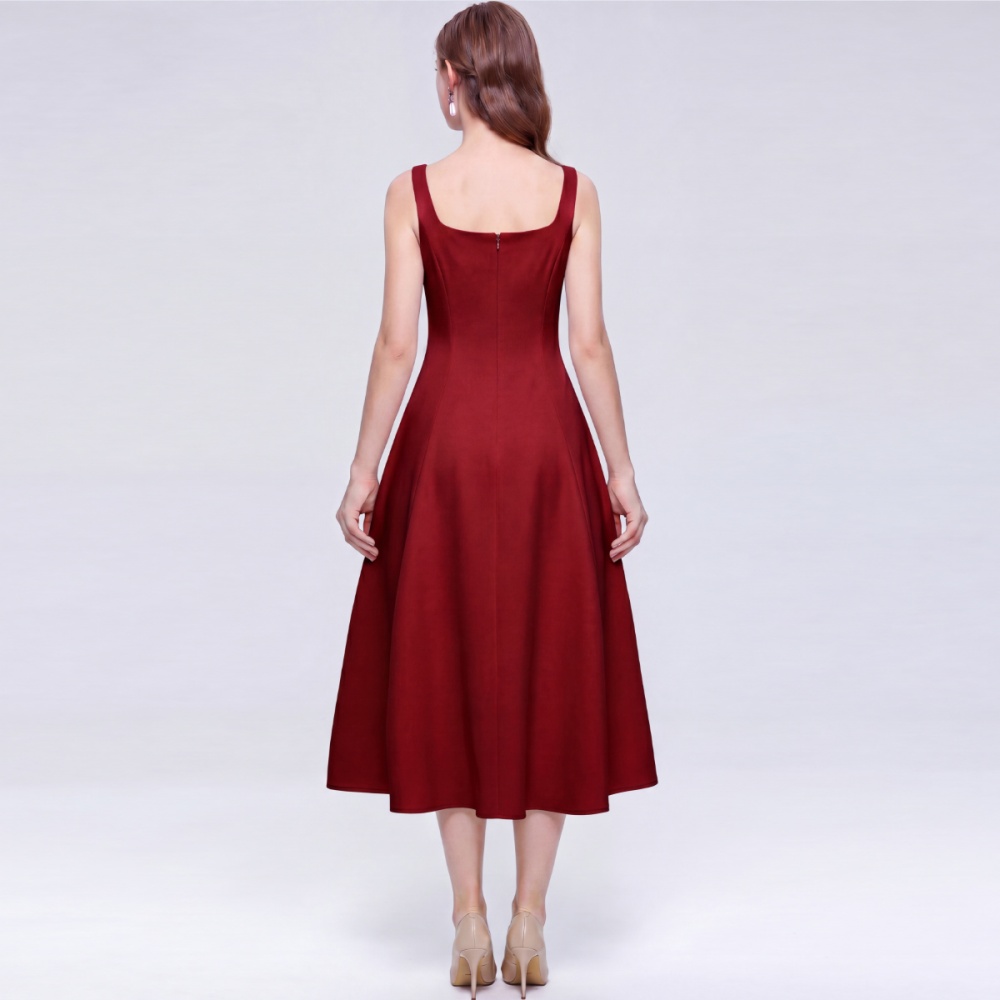 Slim pinched waist bow long dress sleeveless lady formal dress