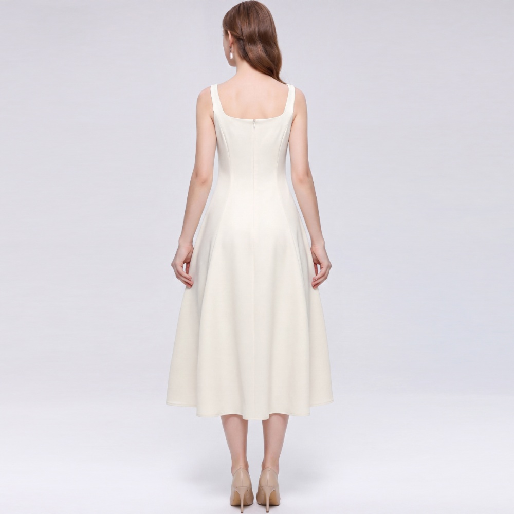 Sleeveless bow pinched waist dress lady sling long dress