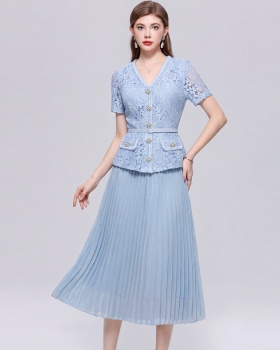 Gauze France style pinched waist V-neck chanelstyle dress