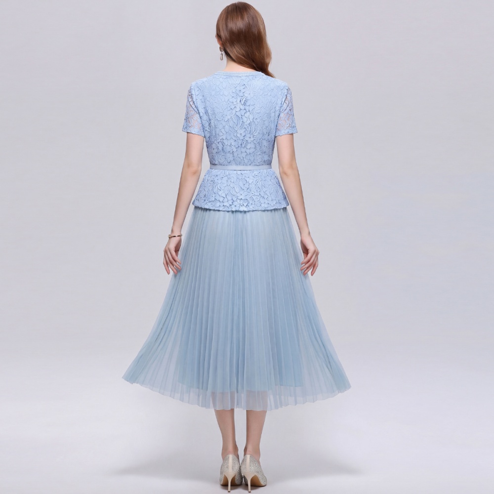 Gauze France style pinched waist V-neck chanelstyle dress