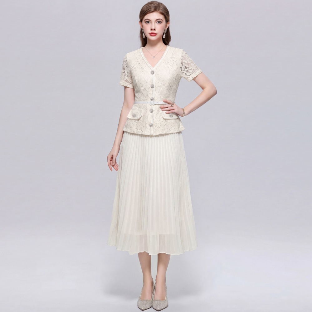 Chanelstyle France style V-neck pinched waist dress