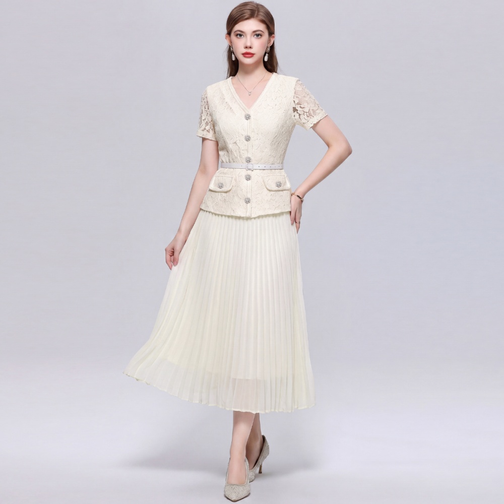 Chanelstyle France style V-neck pinched waist dress
