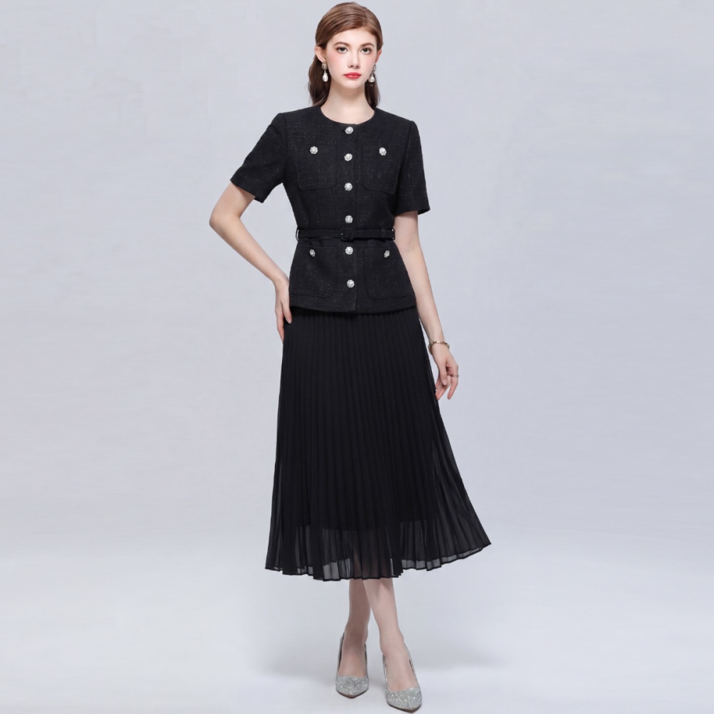 Slim splice pinched waist short sleeve dress