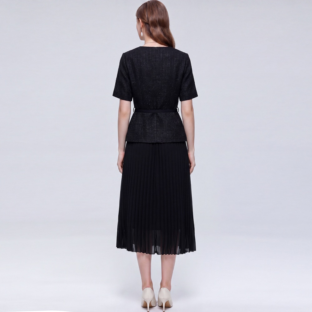 Slim splice pinched waist short sleeve dress