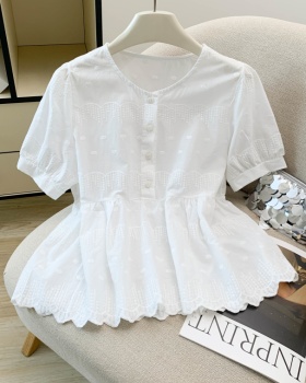 Pure cotton embroidery tops short sleeve shirt for women