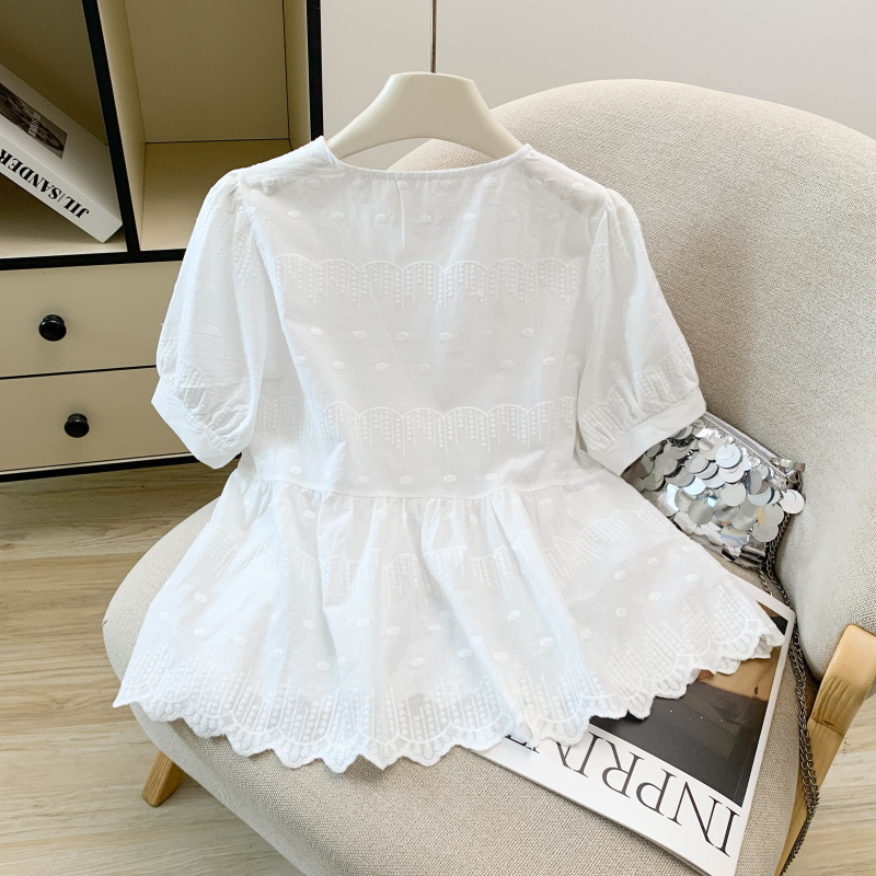 Pure cotton embroidery tops short sleeve shirt for women