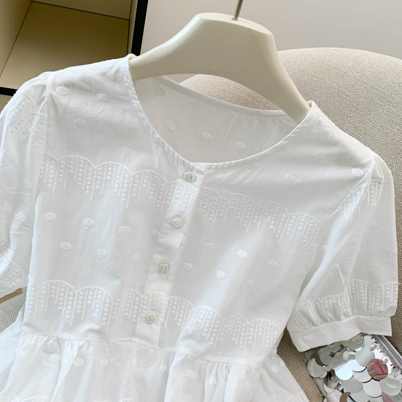 Pure cotton embroidery tops short sleeve shirt for women