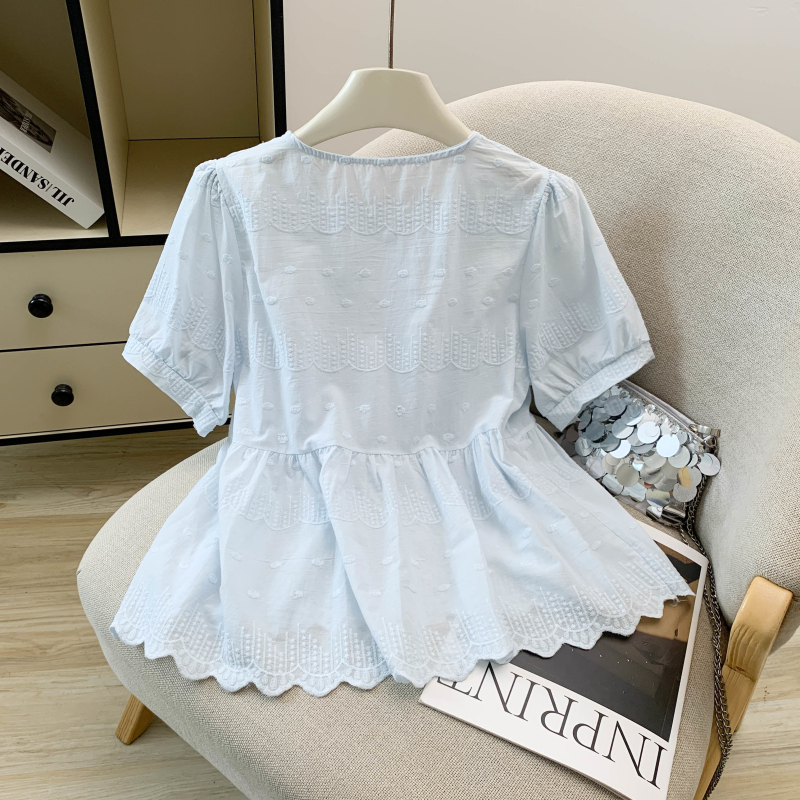 Pure cotton embroidery tops short sleeve shirt for women