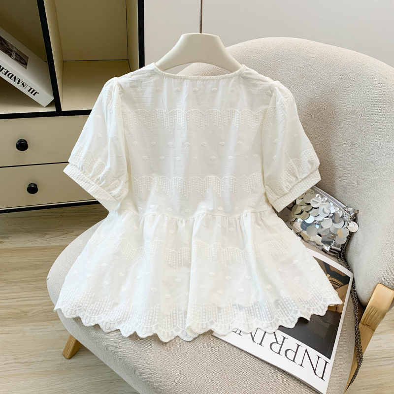 Pure cotton embroidery tops short sleeve shirt for women