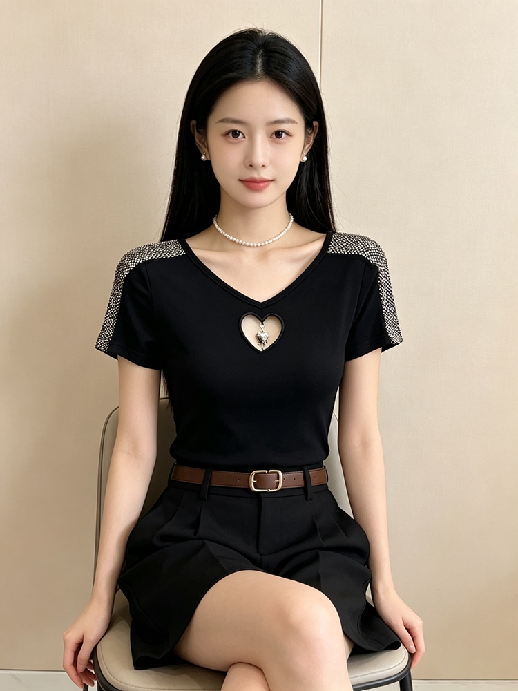 All-match short sleeve tops hollow T-shirt for women