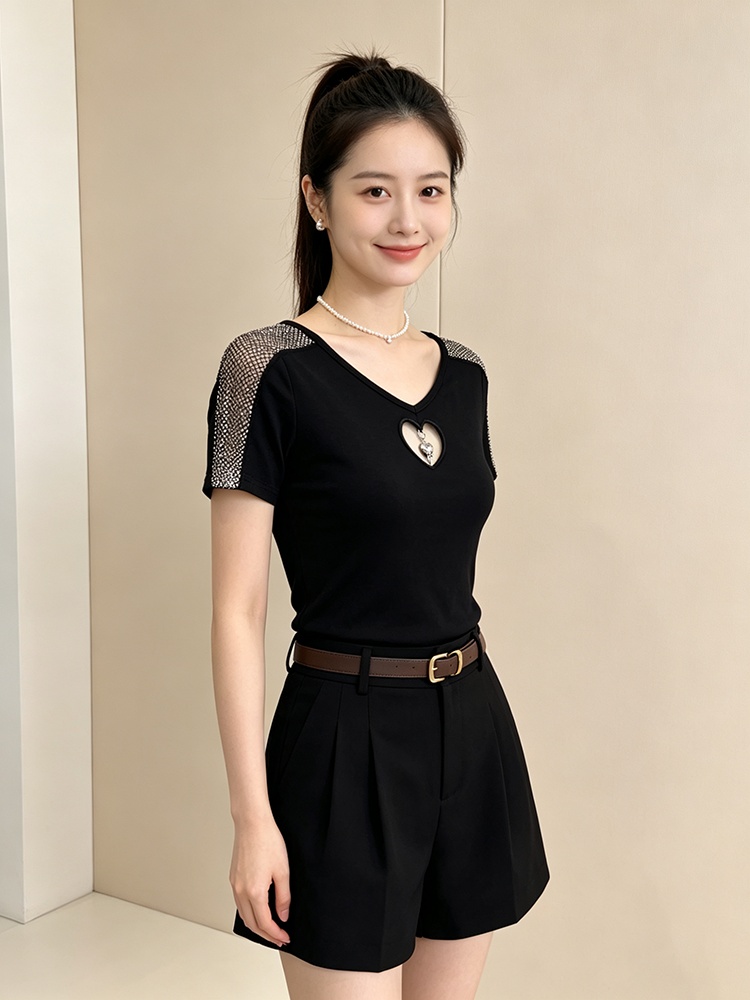 All-match short sleeve tops hollow T-shirt for women