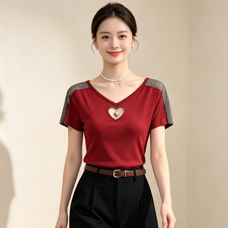 All-match short sleeve tops hollow T-shirt for women