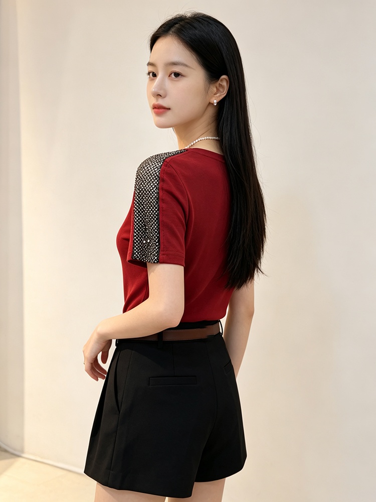 All-match short sleeve tops hollow T-shirt for women