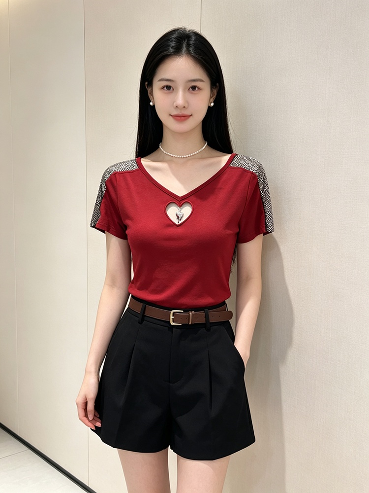 All-match short sleeve tops hollow T-shirt for women