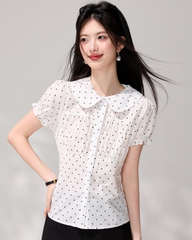 Short sleeve doll collar shirt small fellow polka dot tops