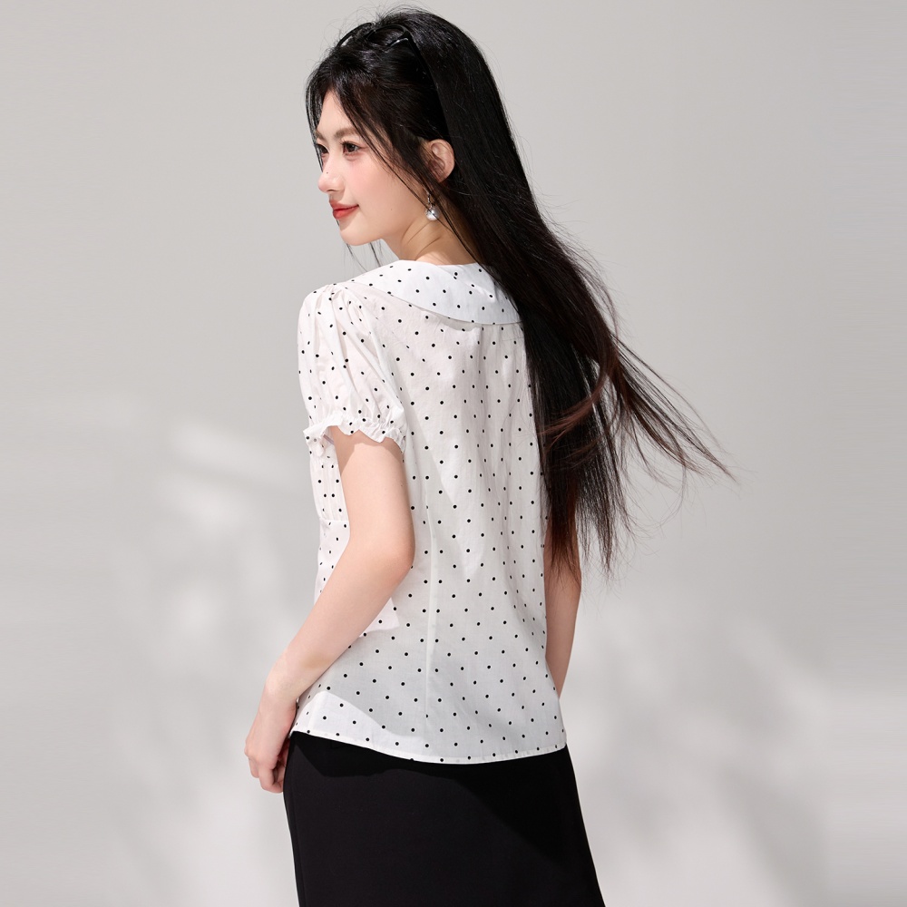 Short sleeve doll collar shirt small fellow polka dot tops
