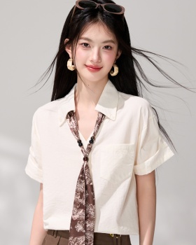 Short sleeve summer tops beige shirt for women