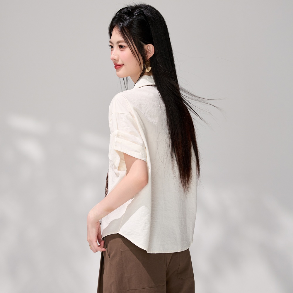 Short sleeve summer tops beige shirt for women