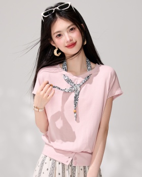 Niche short sleeve summer T-shirt pink wears outside tops