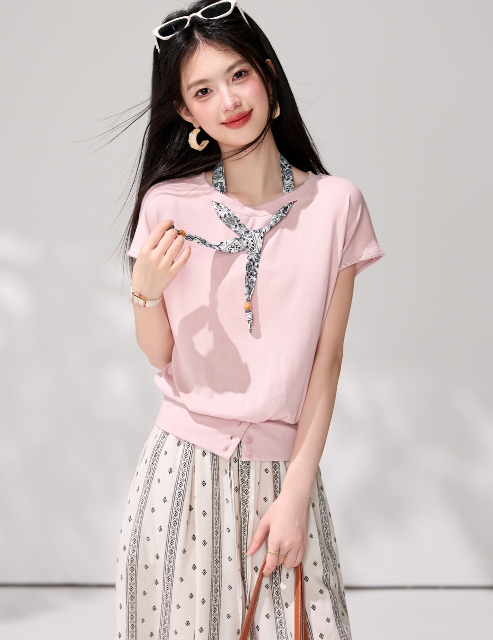 Niche short sleeve summer T-shirt pink wears outside tops