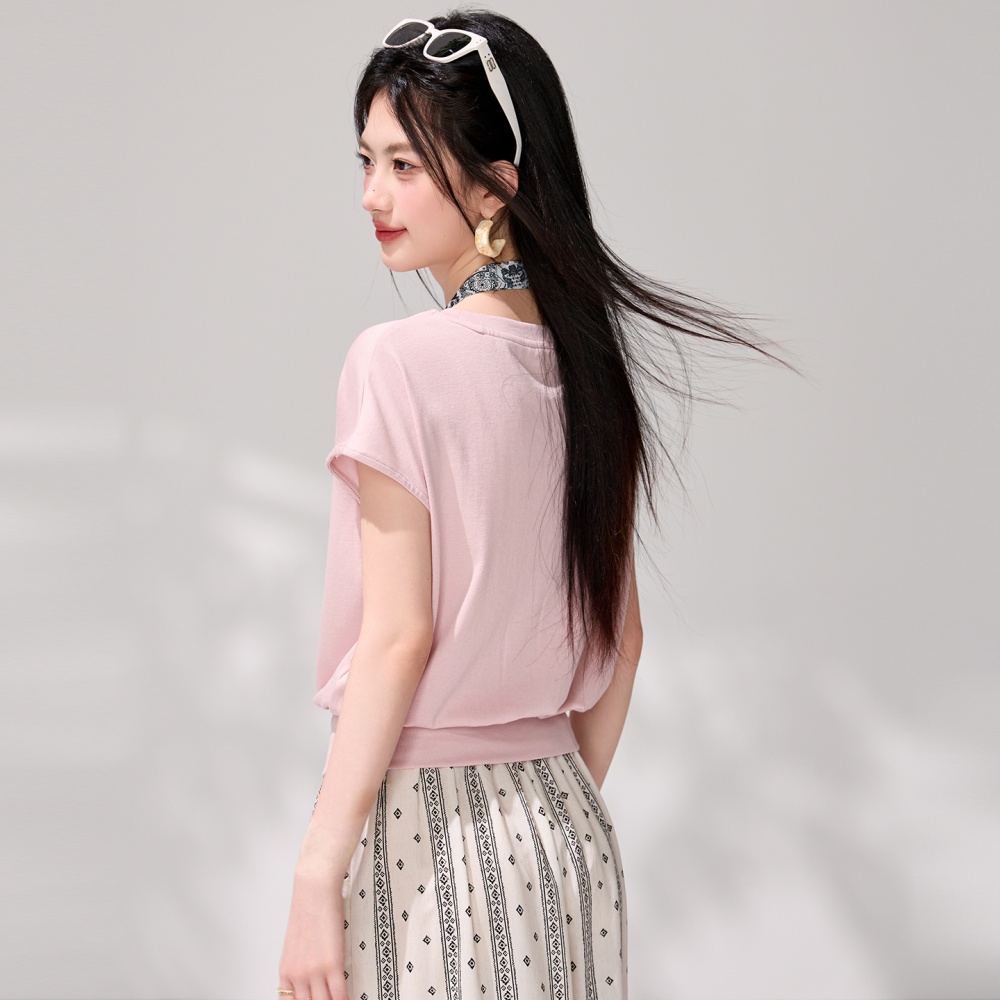 Niche short sleeve summer T-shirt pink wears outside tops