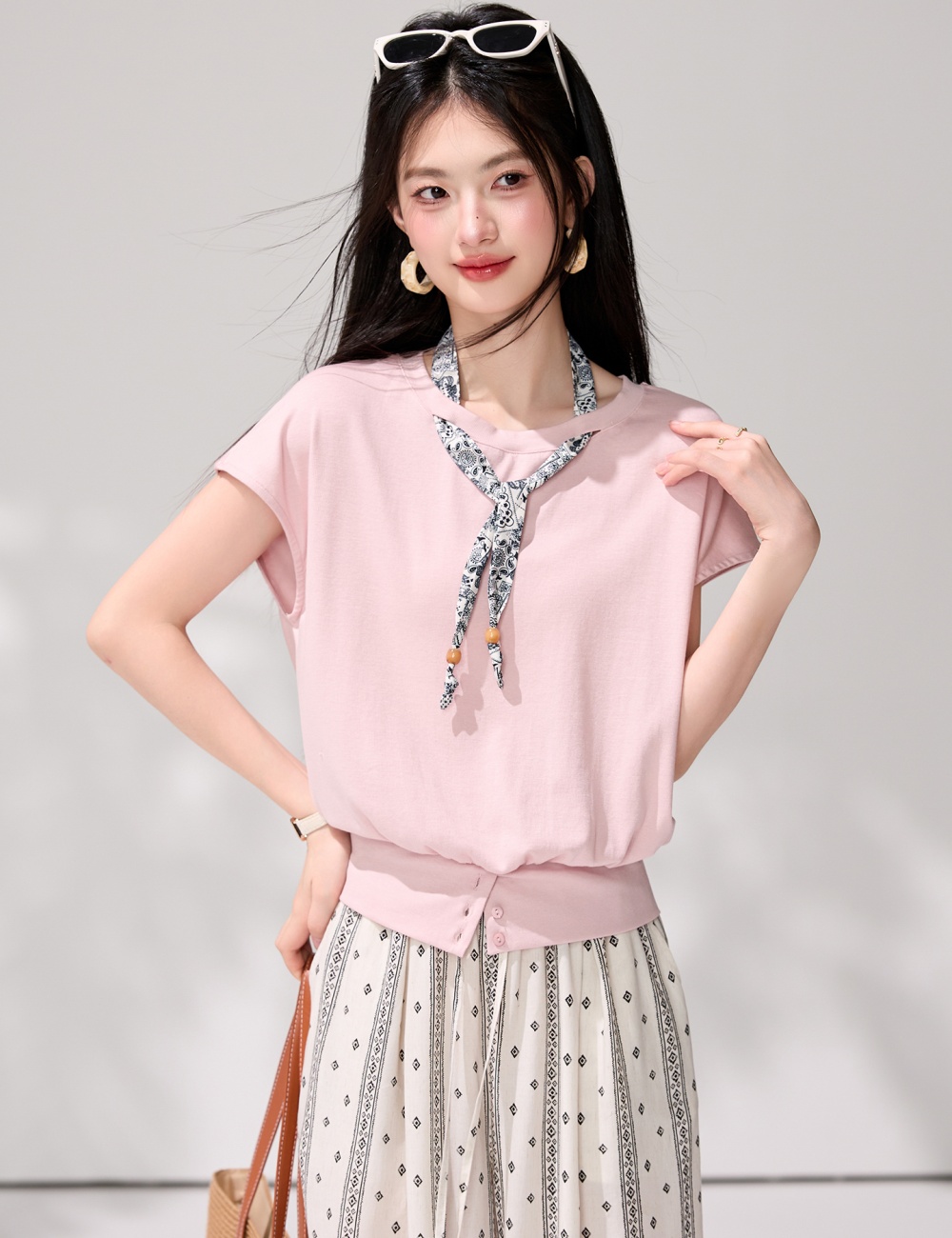 Niche short sleeve summer T-shirt pink wears outside tops