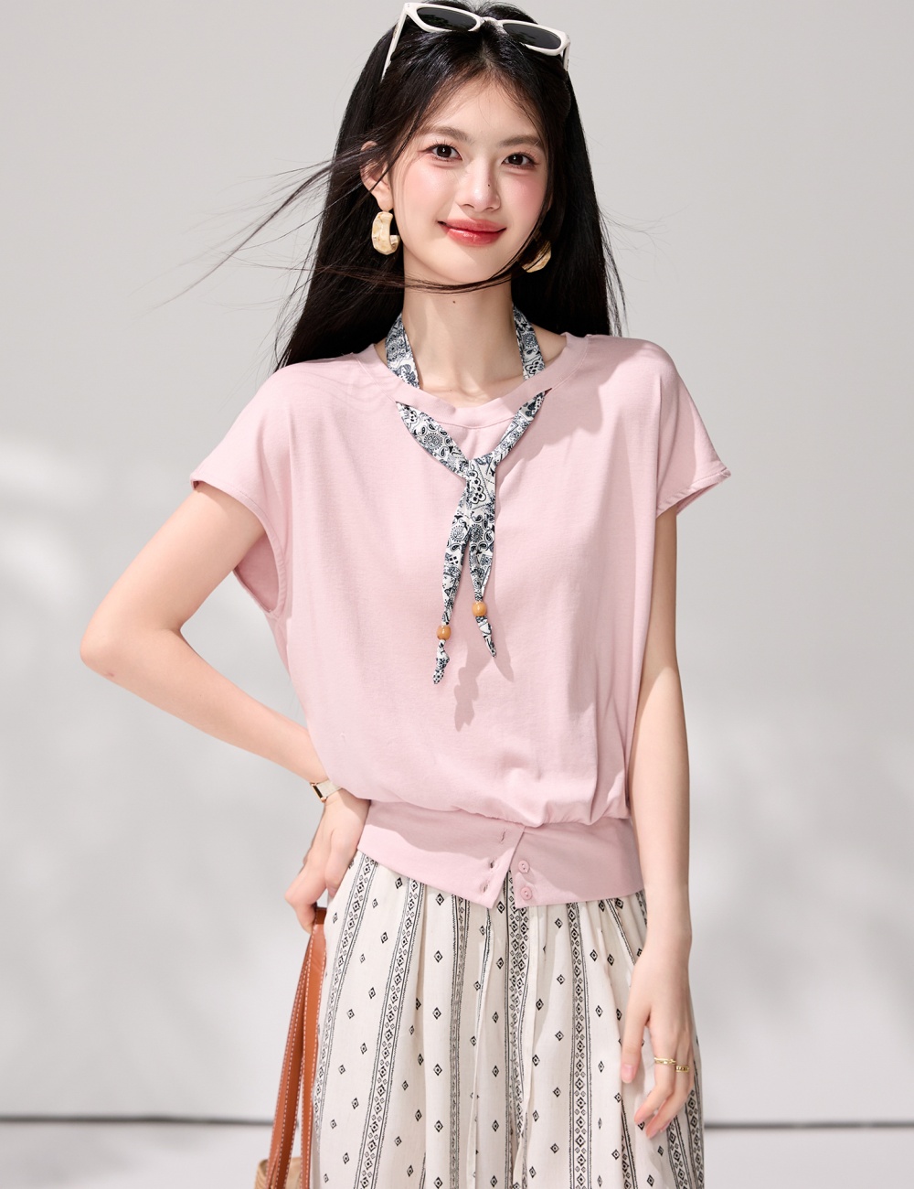 Niche short sleeve summer T-shirt pink wears outside tops
