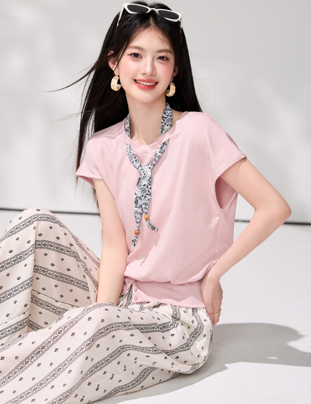 Niche short sleeve summer T-shirt pink wears outside tops