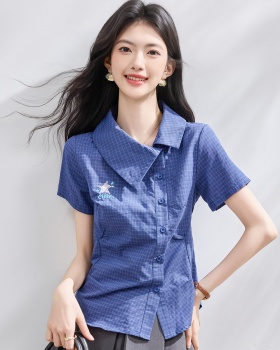 Summer slim thin plaid short shirt for women