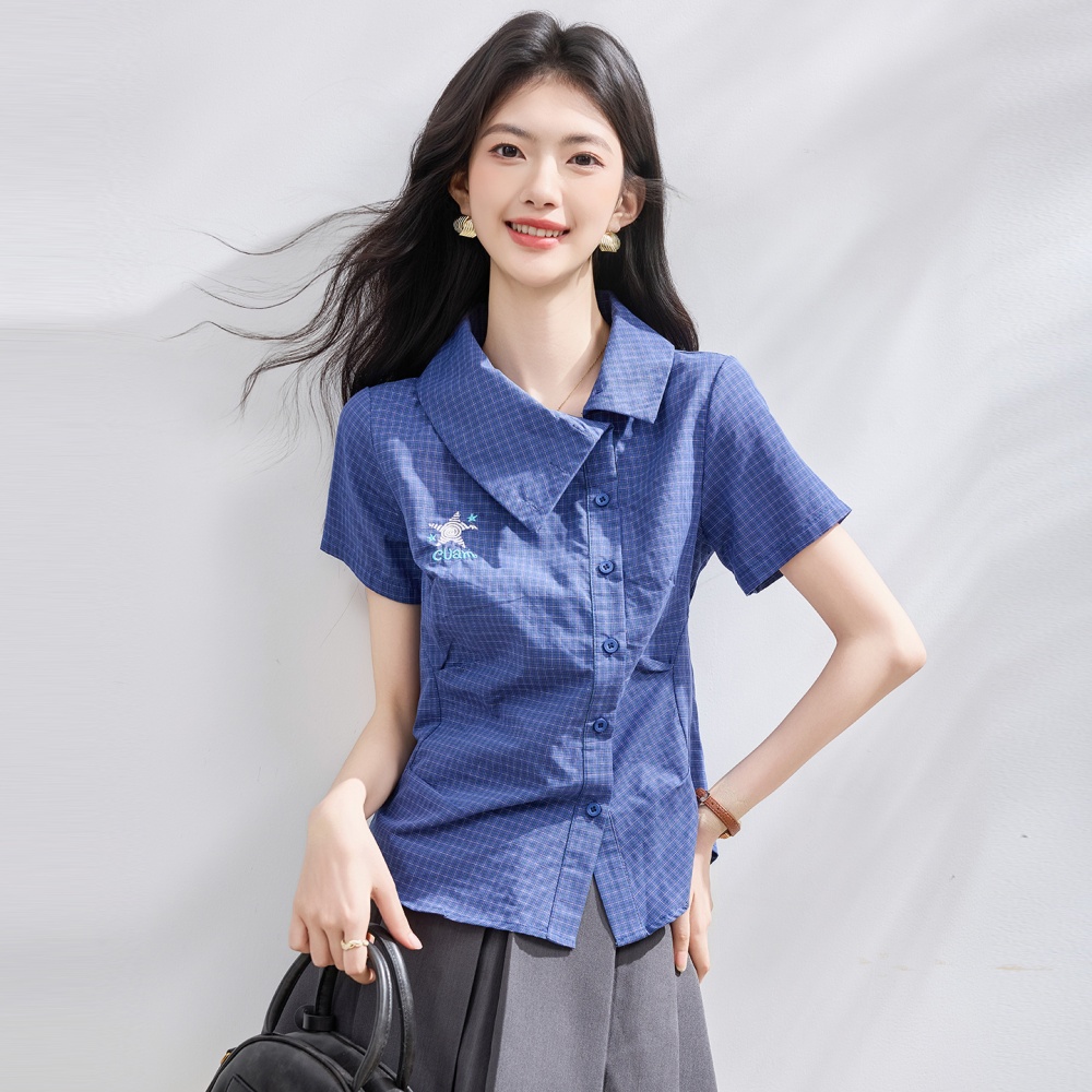 Summer slim thin plaid short shirt for women