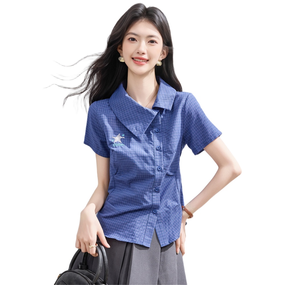 Summer slim thin plaid short shirt for women