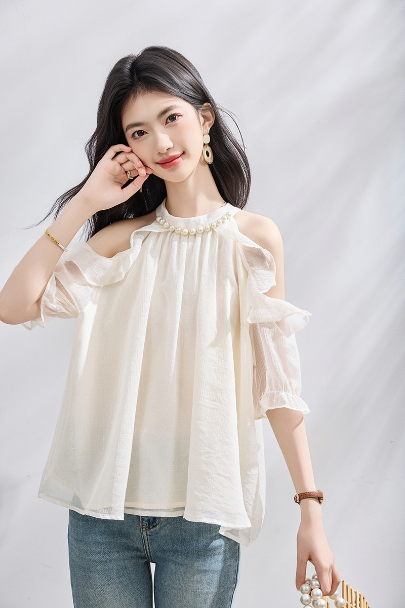 Thin France style chiffon shirt elegant tops for women