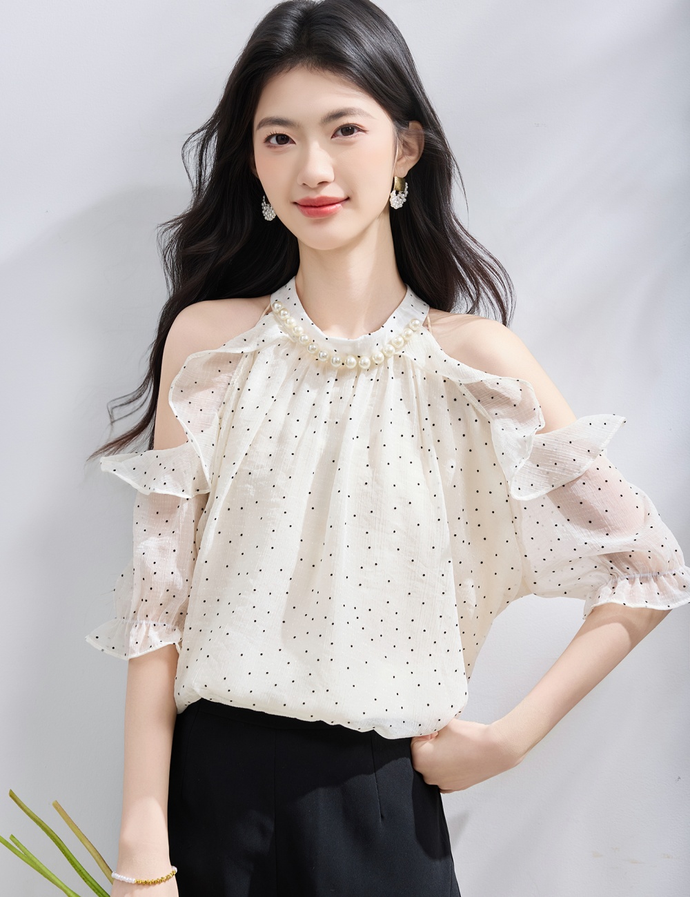 Thin France style chiffon shirt elegant tops for women