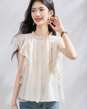 Flowers lace tops streamer lotus leaf edges chiffon shirt