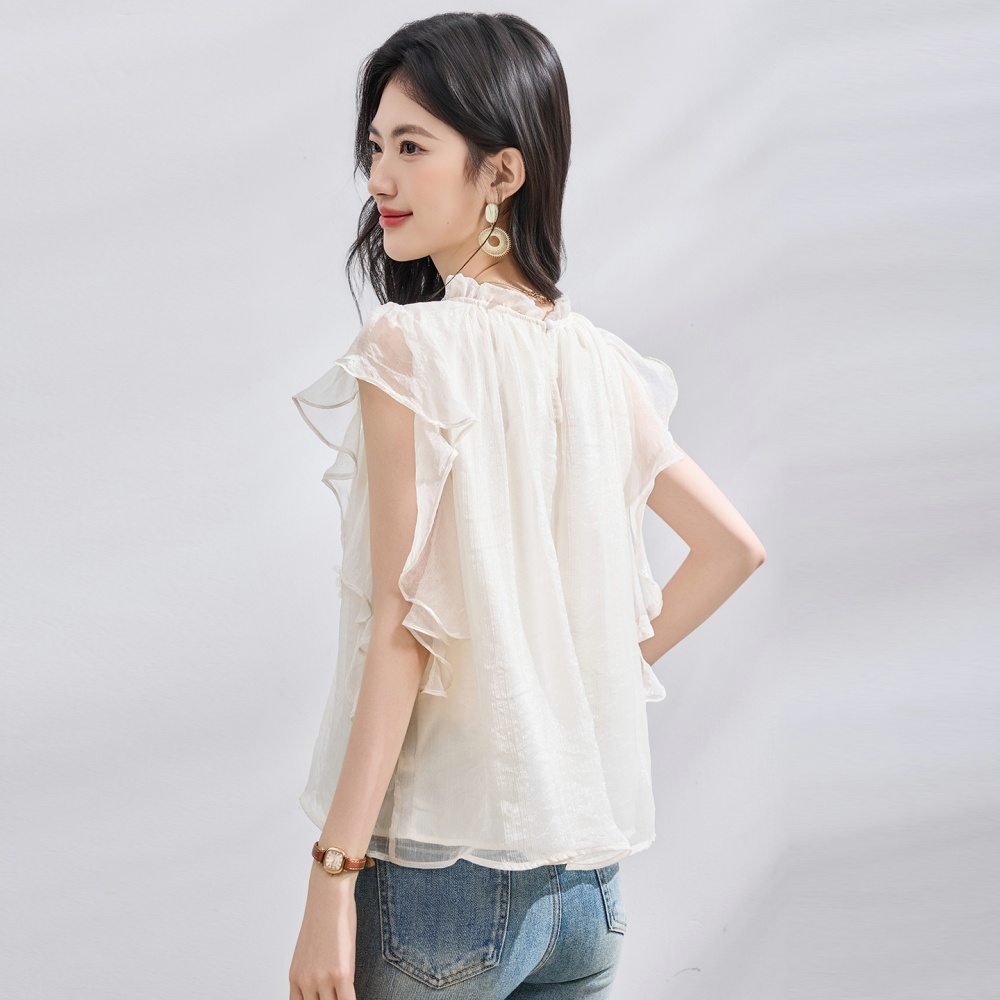 Flowers lace tops streamer lotus leaf edges chiffon shirt