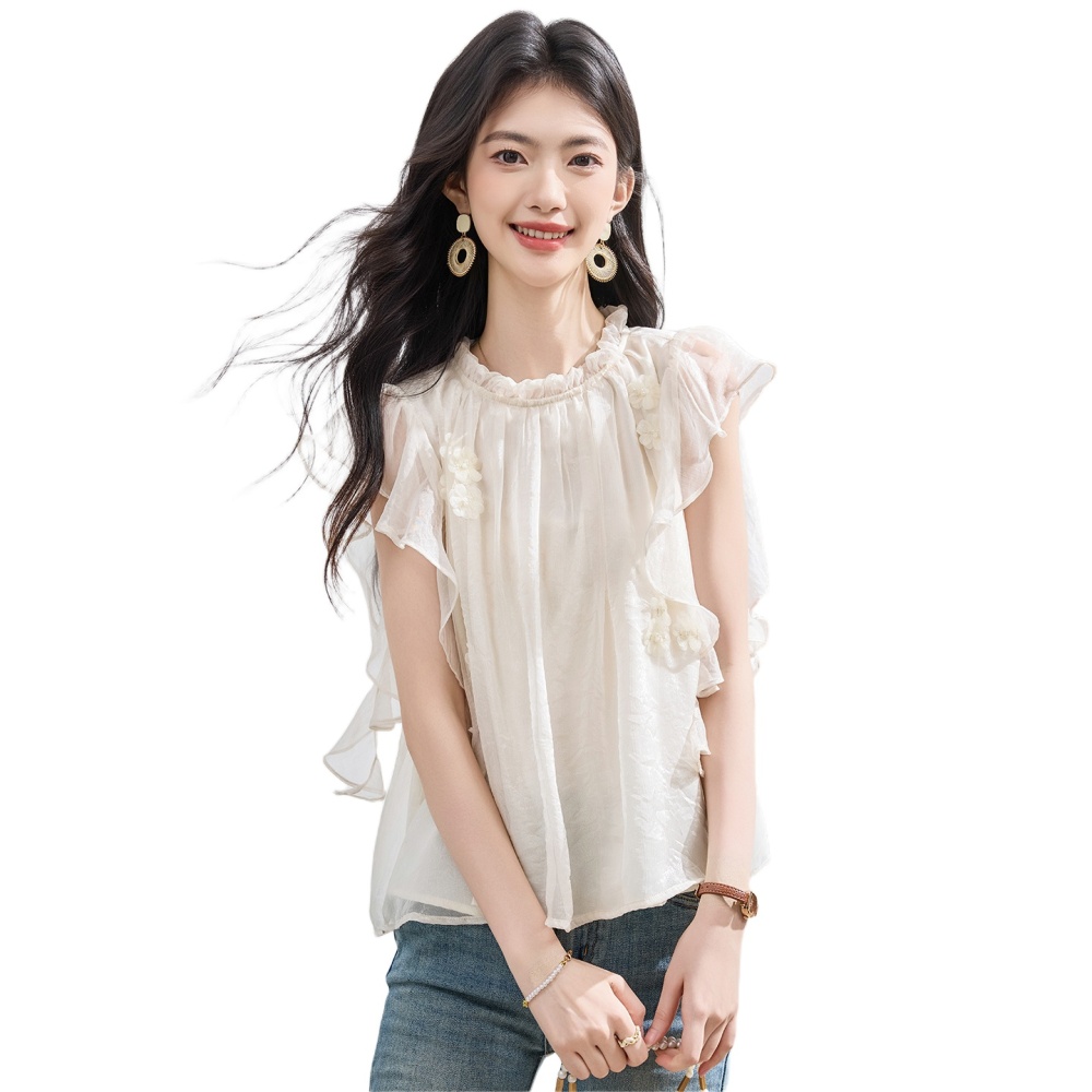 Flowers lace tops streamer lotus leaf edges chiffon shirt