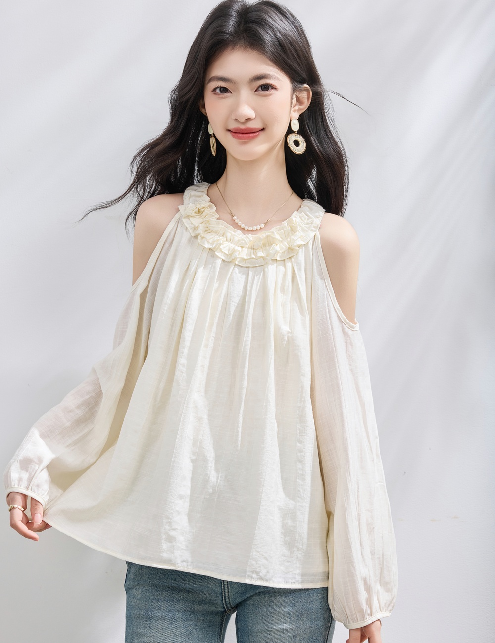 Wood ear France style chiffon shirt strapless tops