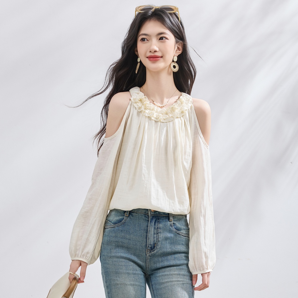 Wood ear France style chiffon shirt strapless tops
