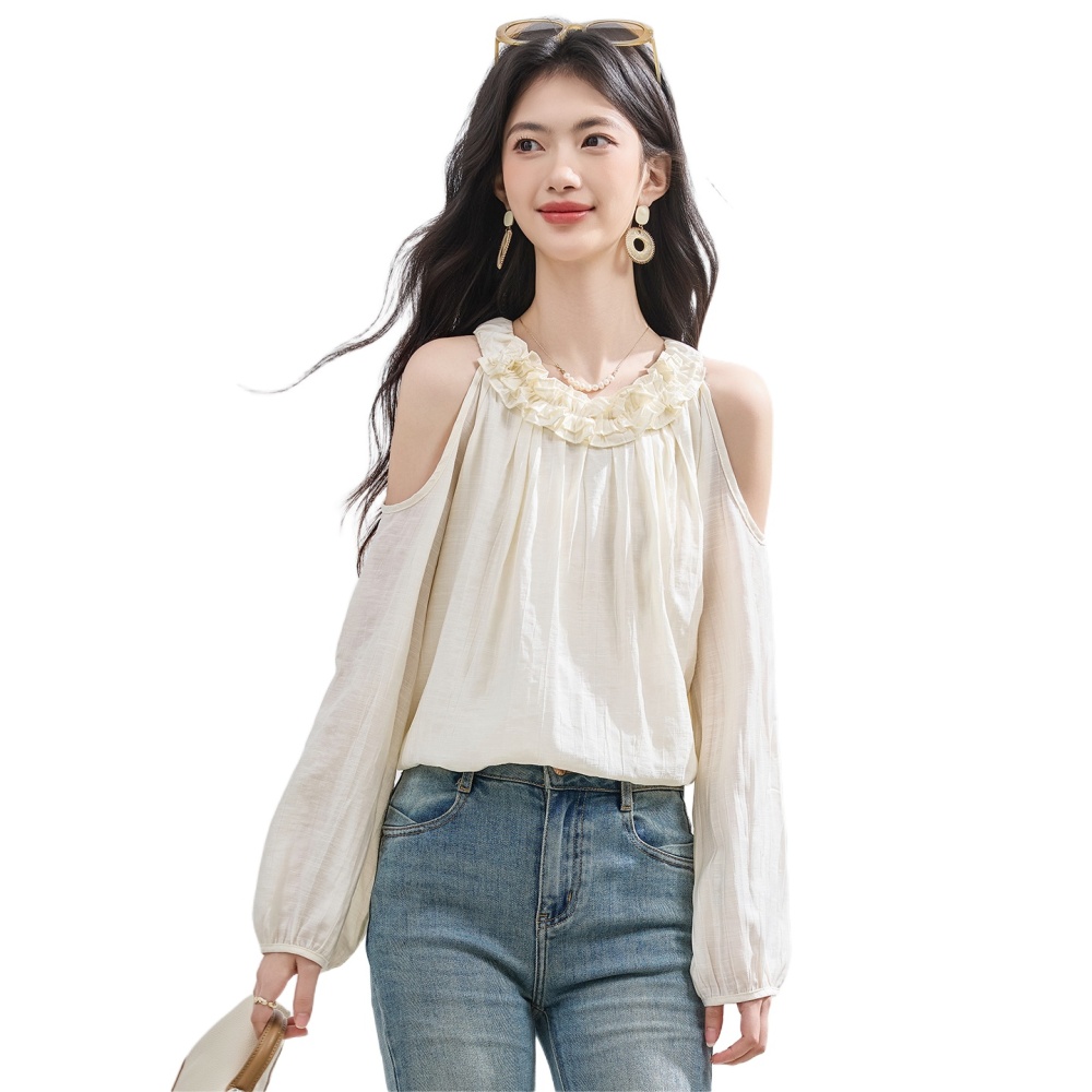Wood ear France style chiffon shirt strapless tops