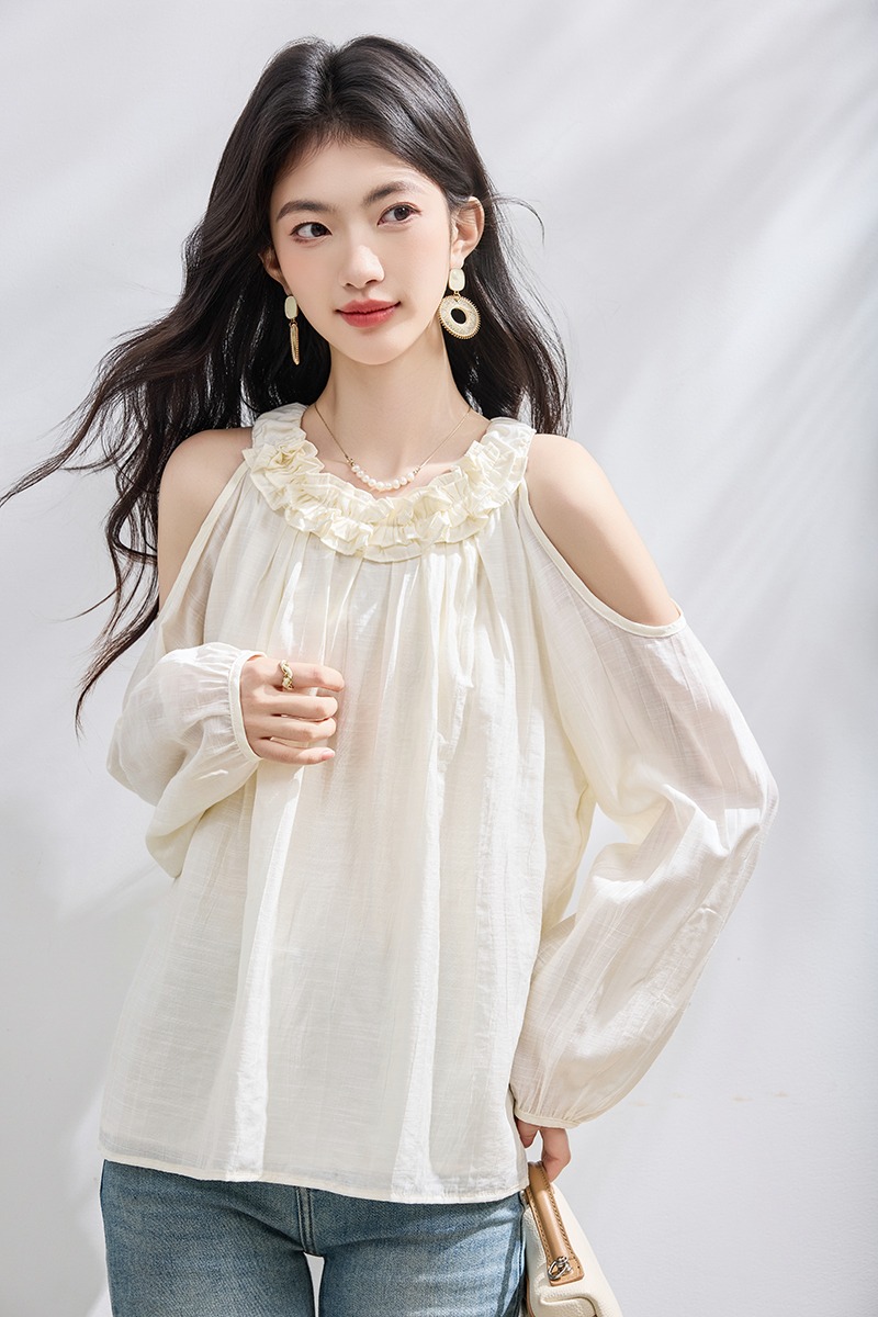 Wood ear France style chiffon shirt strapless tops