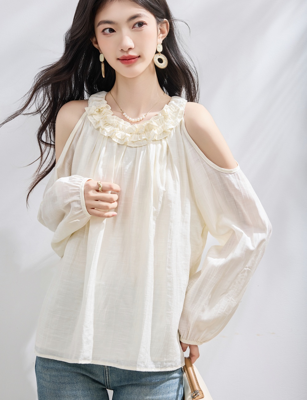 Wood ear France style chiffon shirt strapless tops