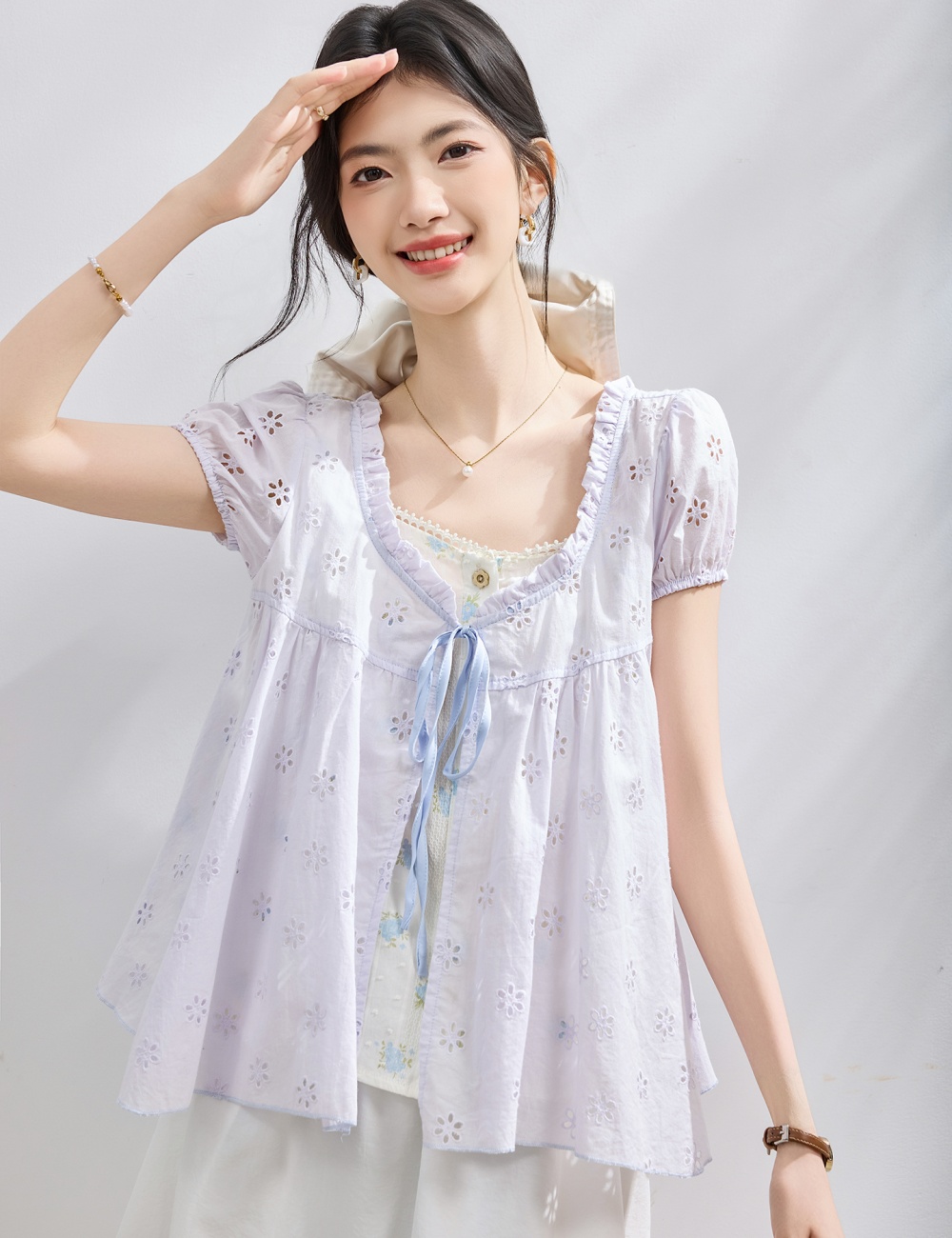 Summer France style doll shirt sweet splice shirt for women